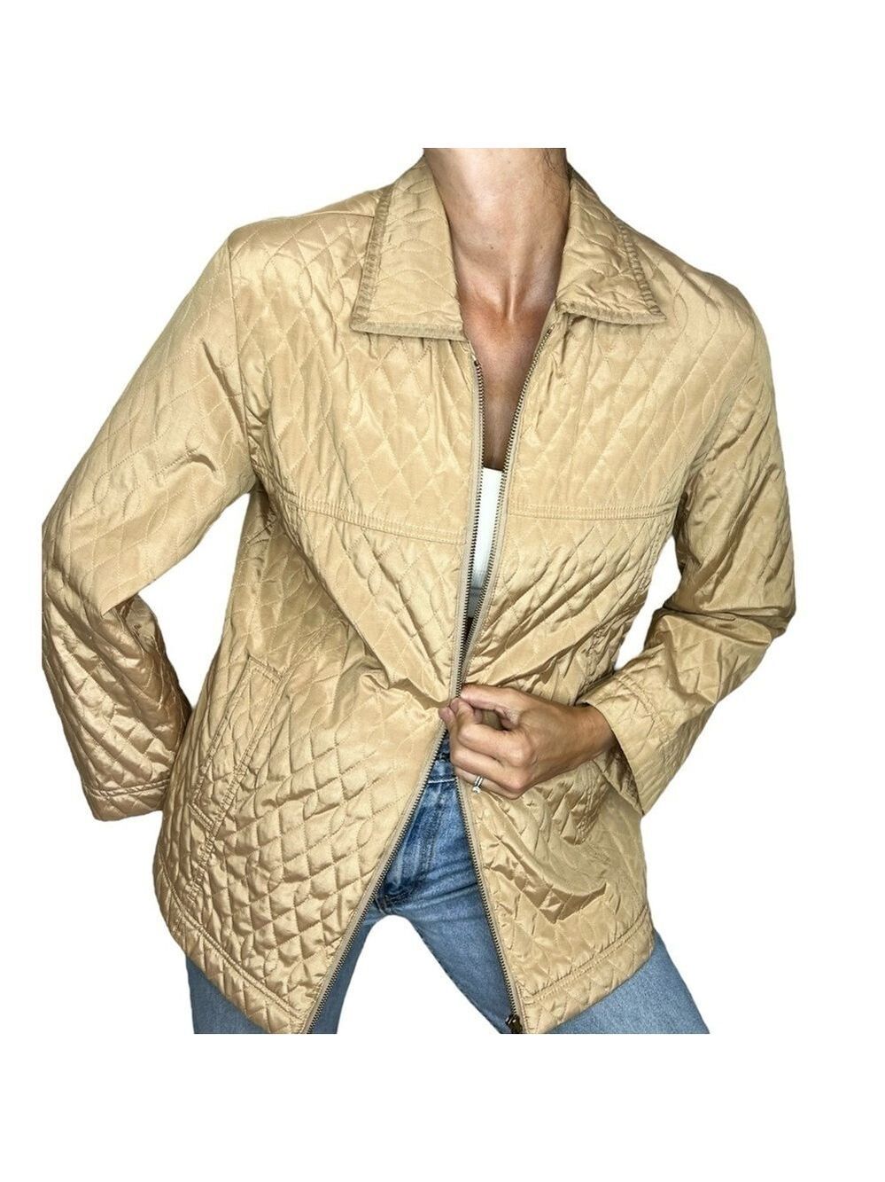 TCM Germany metallic tan quilted boxy full zip jacket UK 12 /14 US 8/10